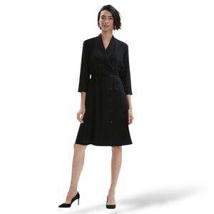 M.M. LaFleur ✘ Suzanne Trench Light Wrap Tie Collared Shirt Dress, Black, M